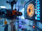 Santé oculaire : 3 signes inquiétants à ne jamais ignorer pour préserver votre vision Close-up of an eye examination machine with a computer screen displaying a detailed image of a patients eye